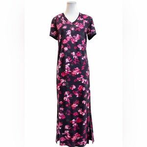 Ted Baker Floral Maxi Dress V Neck Stretch Lounge Casual Pink Black M New